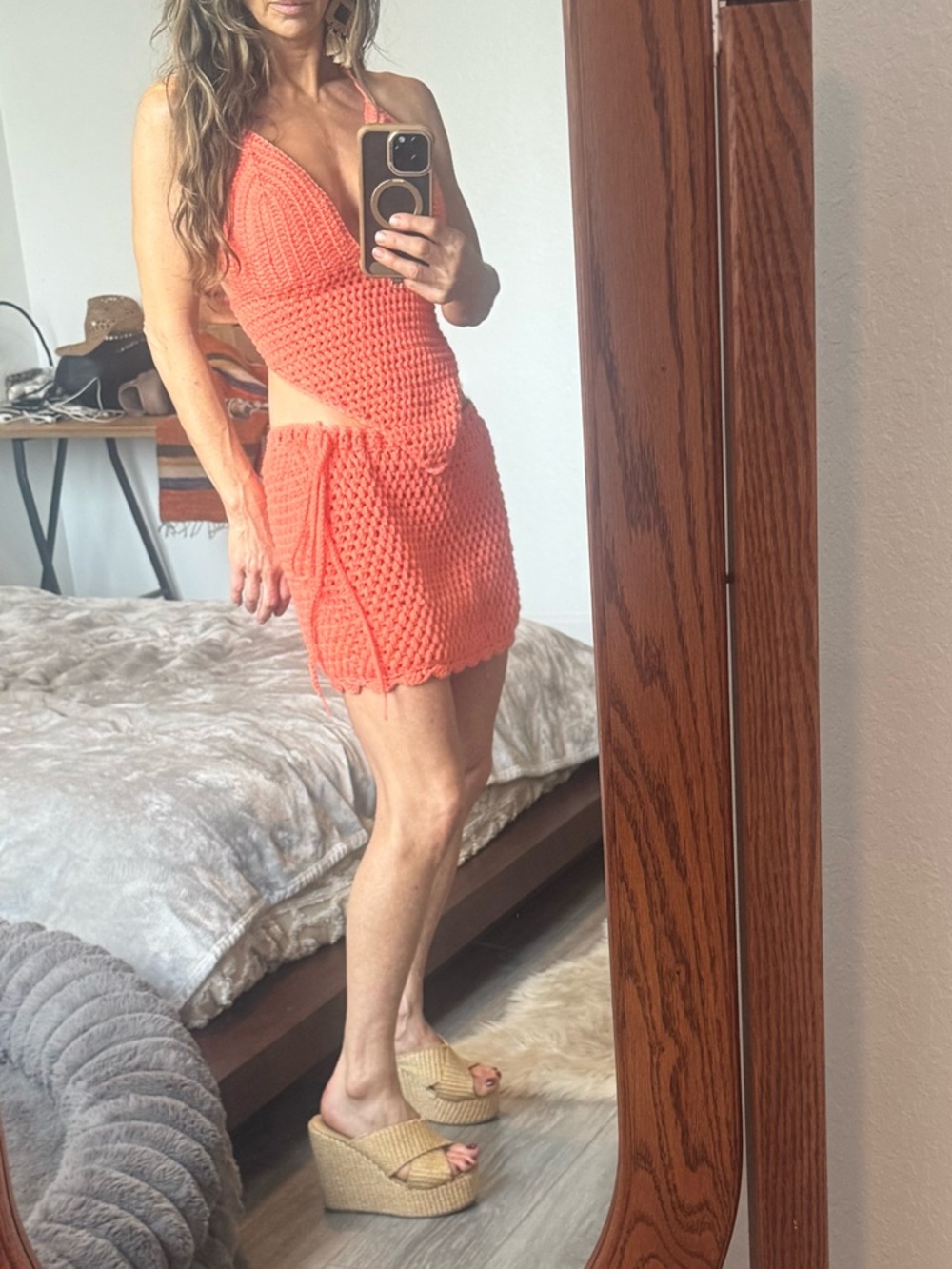 Handmade Coral Crochet Halter and Skirt Set